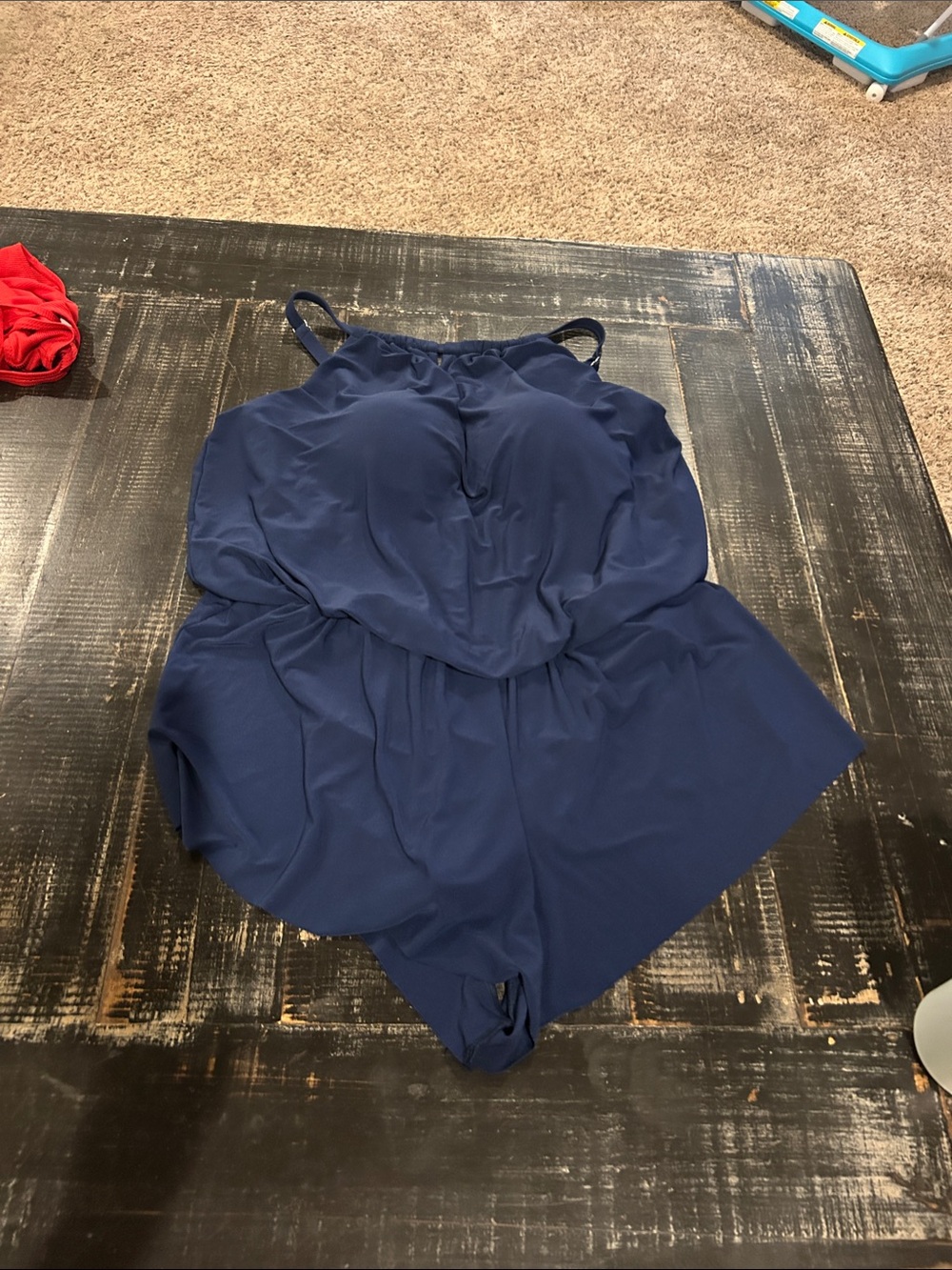 Aqua Green Navy Blue Kids One-Piece Footie Romper